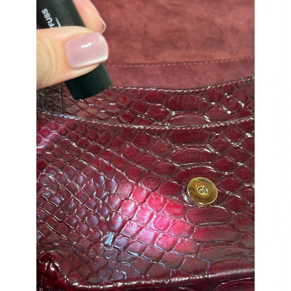 Jerome Dreyfuss LuLu Burgundy Embossed Leather Snakeskin Shoulder Bag Crossbody
